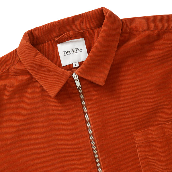 Cord Zip-Up Overshirt - Rust Orange
