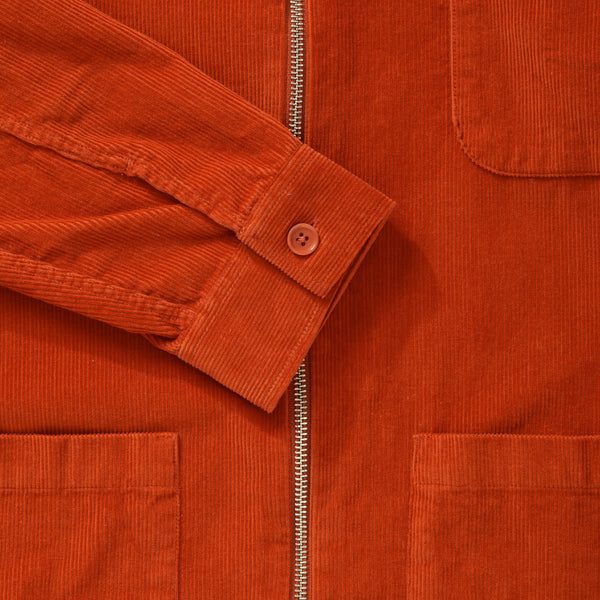Cord Zip-Up Overshirt - Rust Orange