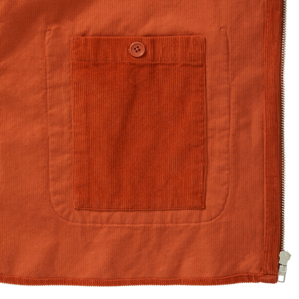 Cord Zip-Up Overshirt - Rust Orange
