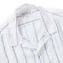 100% Linen Cuban Collar Shirt - Blue/White Wide Stripe