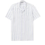 100% Linen Cuban Collar Shirt - Blue/White Wide Stripe