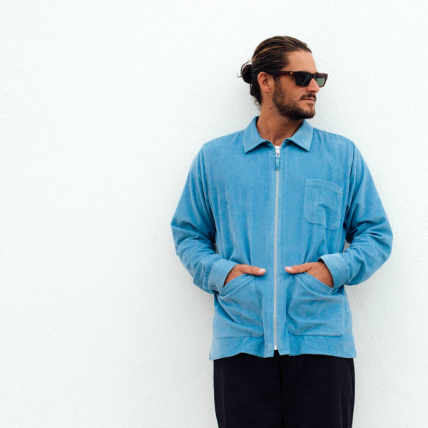 Cord Zip-Up Overshirt - Dusty Blue