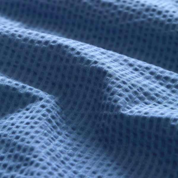 Seersucker Cuban Collar Shirt - Steel Blue