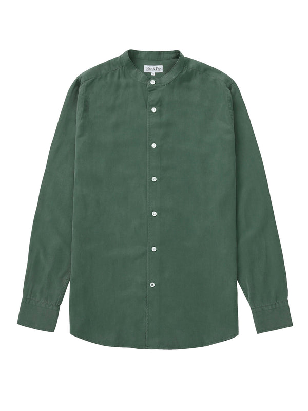 Tencel/Linen Collarless Shirt - Hunter Green