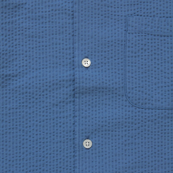 Seersucker Cuban Collar Shirt - Steel Blue