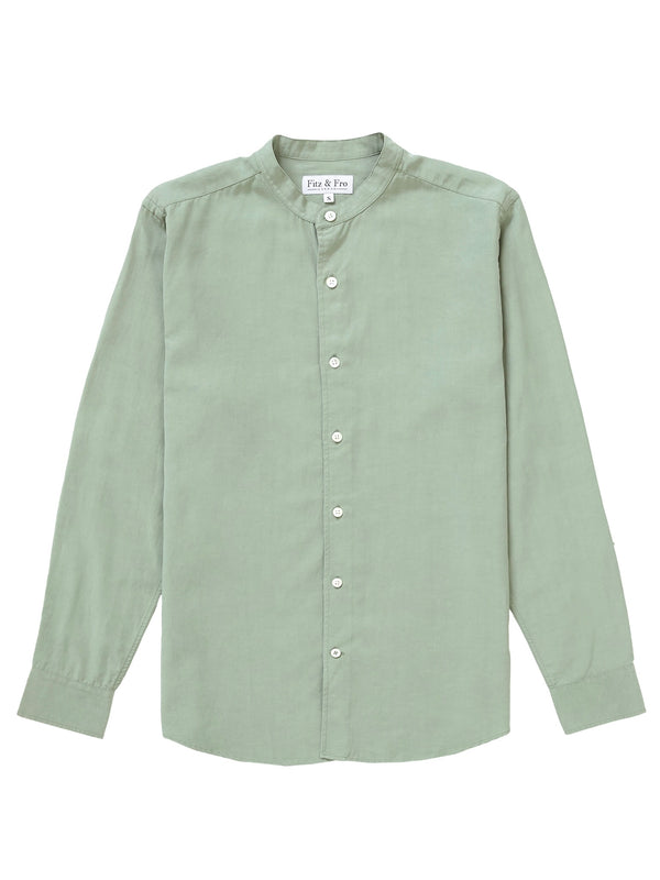 Tencel/Linen Collarless Shirt - Sage Green
