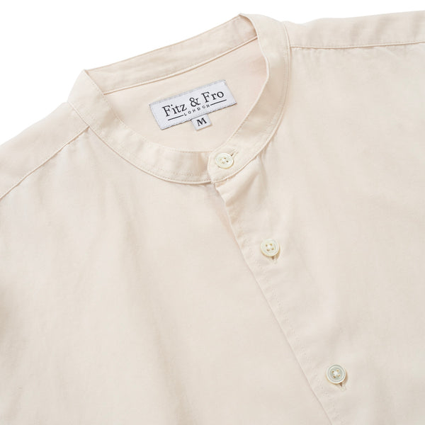 Tencel/Linen Collarless Shirt - Ecru