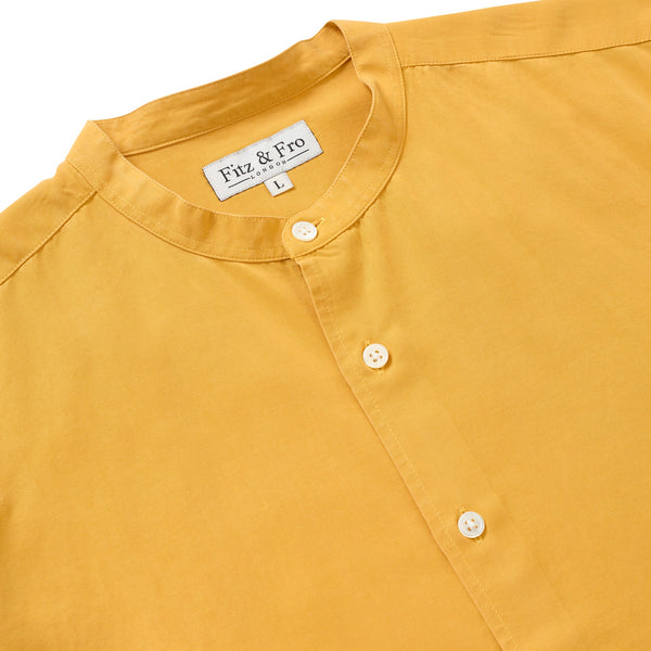 Tencel/Linen Collarless Shirt - Burnt Yellow