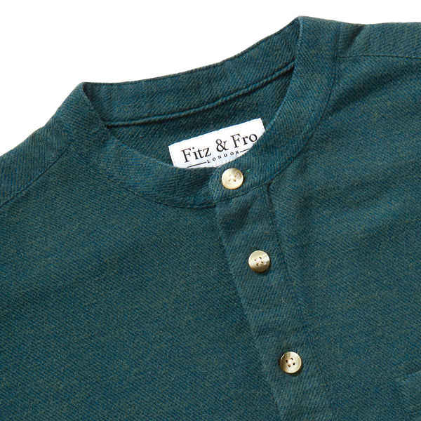 Brushed Organic Cotton Popover Shirt - Dark Green