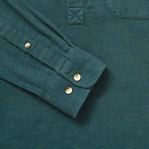 Brushed Organic Cotton Popover Shirt - Dark Green