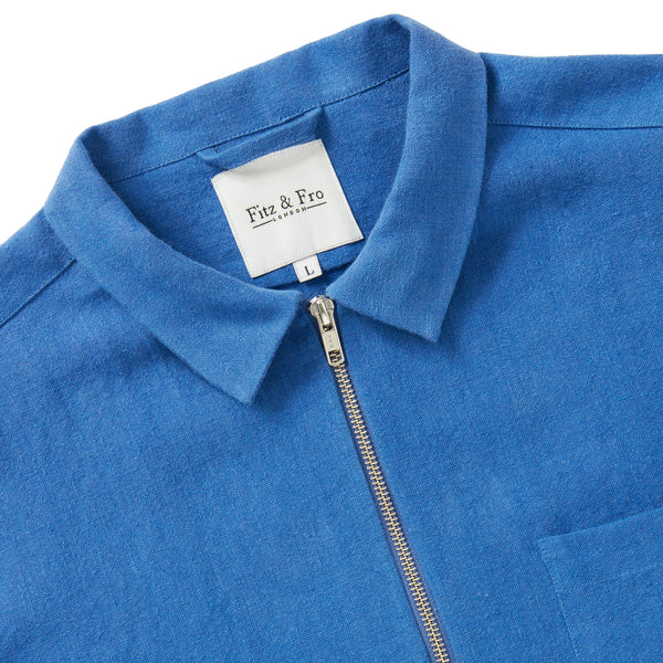 100% Linen Zip-Up Overshirt - ‘The Miles’ Blue
