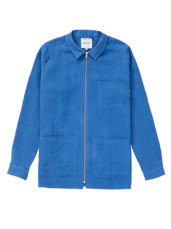 100% Linen Zip-Up Overshirt - ‘The Miles’ Blue