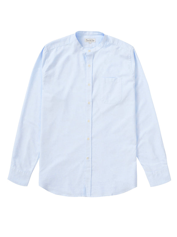 Organic Oxford Collarless Shirt - Light Blue