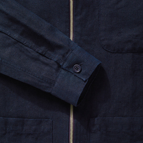 Navy Blue Linen Zip-Up Overshirt - Fitz & Fro