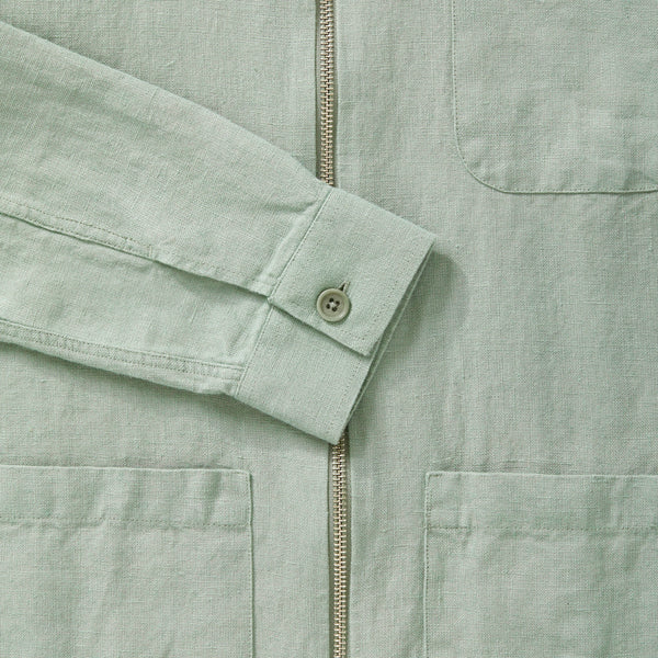 Lichen Green Linen Zip-Up Overshirt - Fitz & Fro