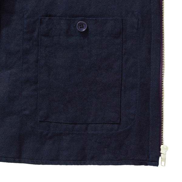 Navy Blue Linen Zip-Up Overshirt - Fitz & Fro