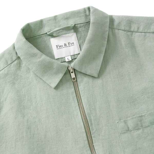 Lichen Green Linen Zip-Up Overshirt - Fitz & Fro