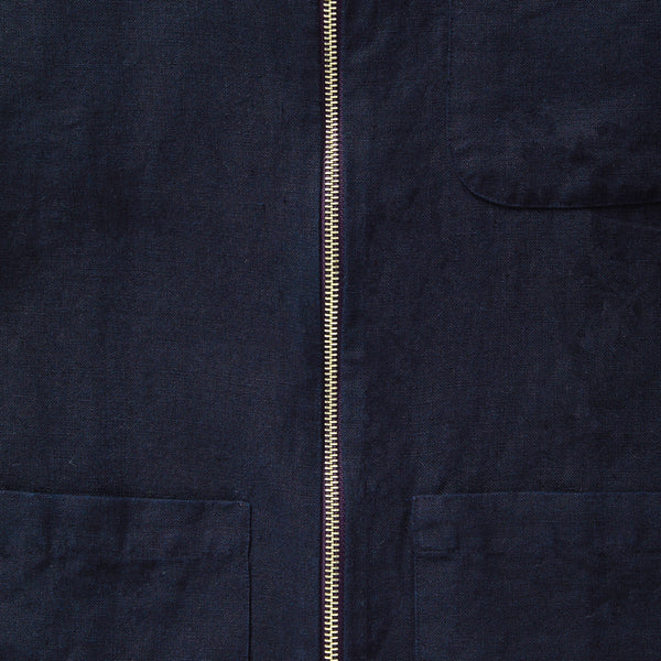 Navy Blue Linen Zip-Up Overshirt - Fitz & Fro