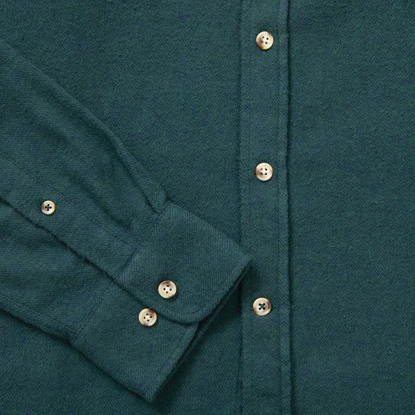Brushed Organic Cotton Collarless Shirt - Dark Green