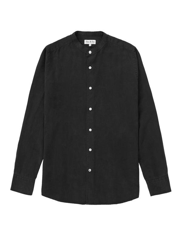 Tencel Collarless Shirt - Black