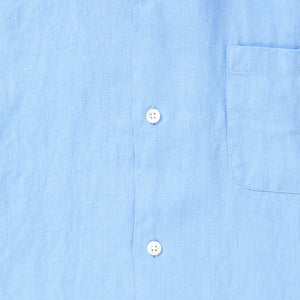 100% Linen Cuban Collar Shirt - Cool Blue