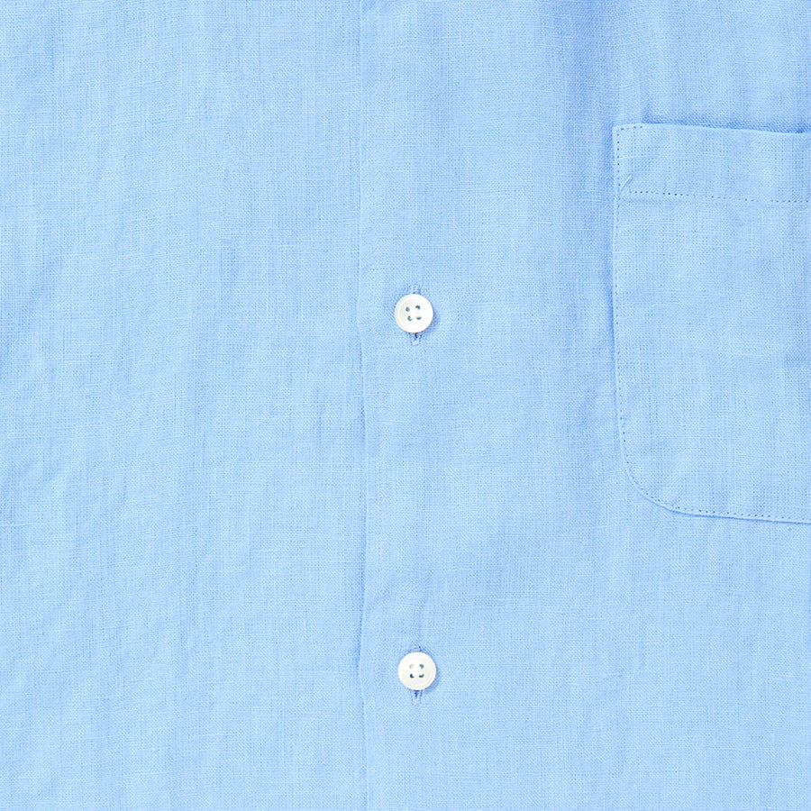 100% Linen Cuban Collar Shirt - Cool Blue