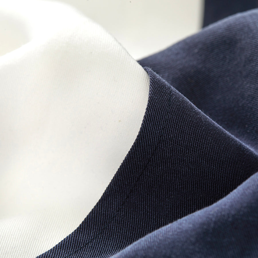 Tencel Cuban Collar Shirt - Navy & White