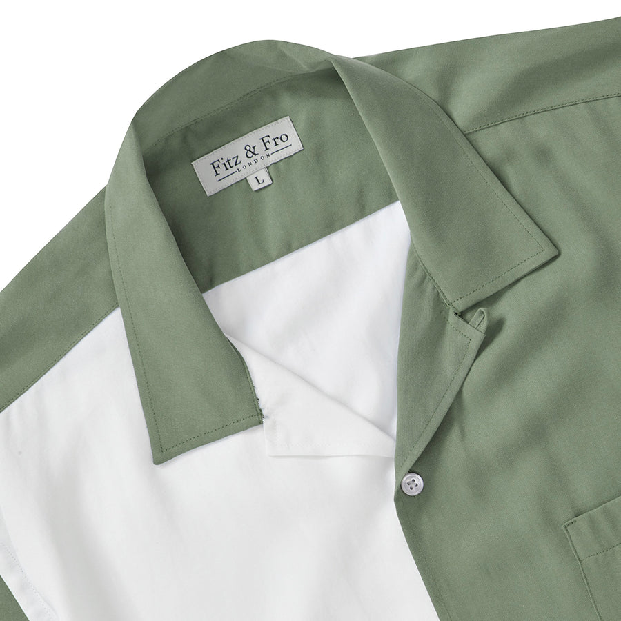 Tencel Cuban Collar Shirt - Moss Green & White