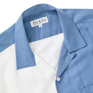 Tencel Cuban Collar Shirt - Dusty Blue & White