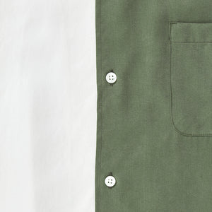 Tencel Cuban Collar Shirt - Moss Green & White