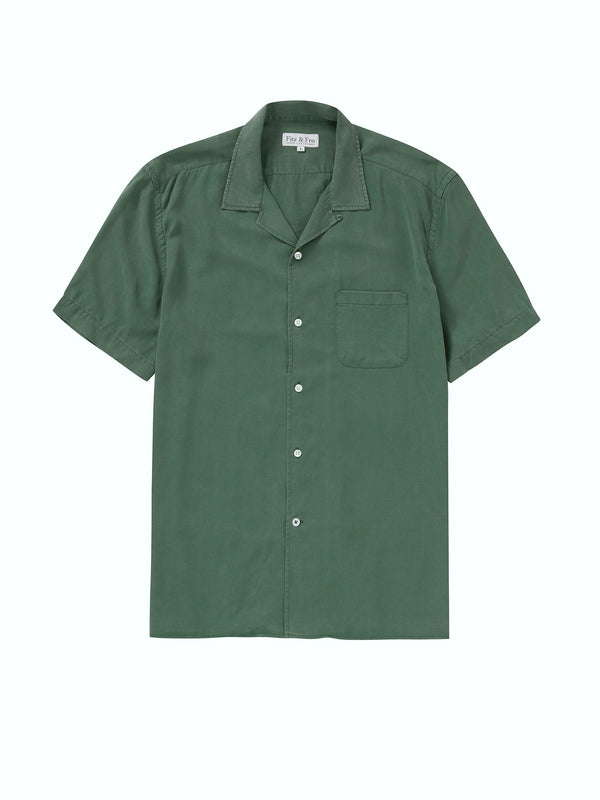 Tencel/Linen Cuban Collar Shirt - Hunter Green