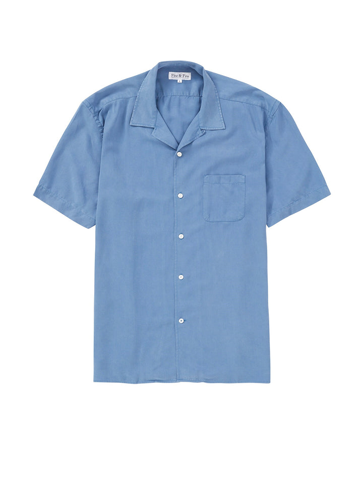 Tencel Cuban Collar Shirt - Dusty Blue