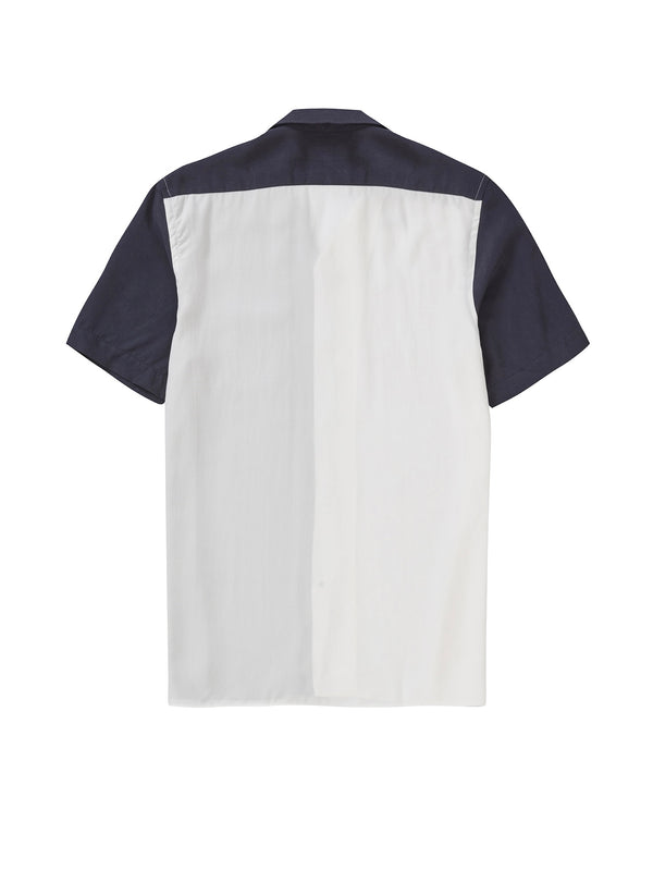Tencel Cuban Collar Shirt - Navy & White