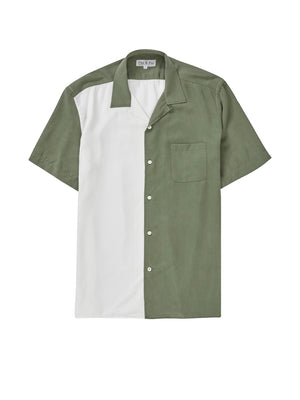 Tencel Cuban Collar Shirt - Moss Green & White