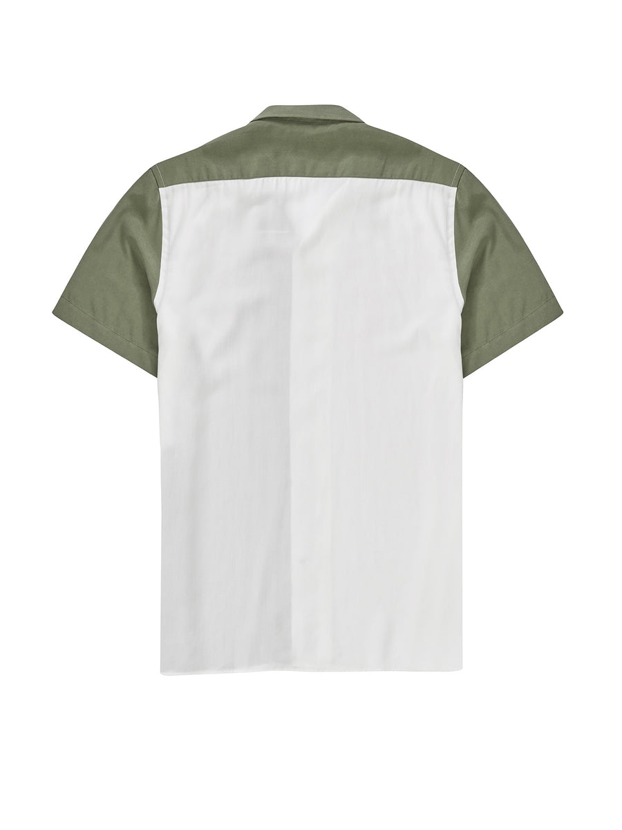 Tencel Cuban Collar Shirt - Moss Green & White
