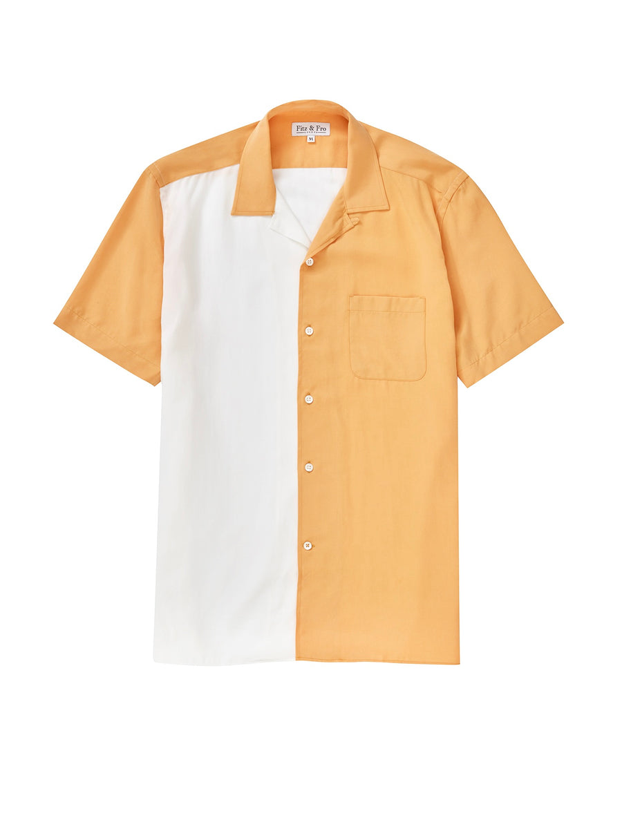 Tencel Cuban Collar Shirt - Apricot & White