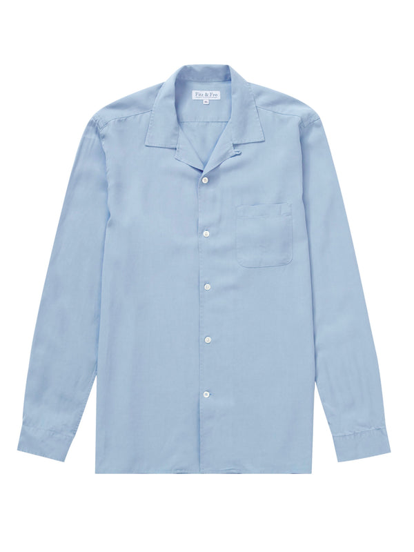 Tencel Cuban Long Sleeve Shirt - Light Blue