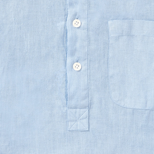 100% Linen Popover Shirt - Cool Blue