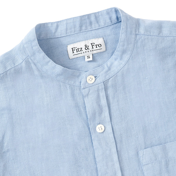 100% Linen Popover Shirt - Cool Blue