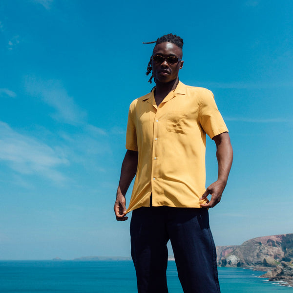 Tencel/Linen Cuban Collar Shirt - Burnt Yellow