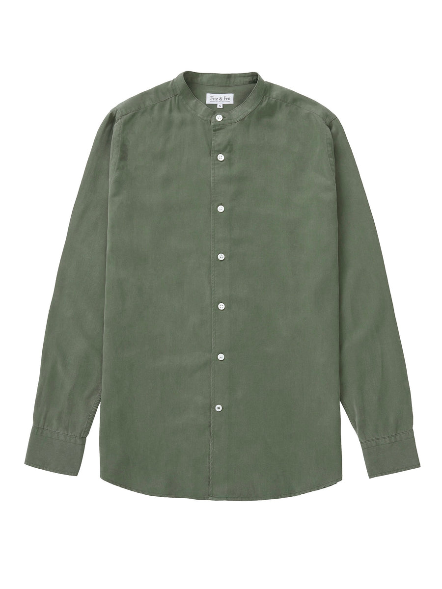 Tencel Collarless Shirt - Moss Green