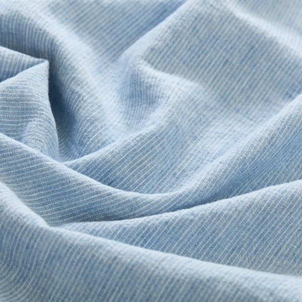 Denim/Linen Collarless Shirt - Blue Stripe