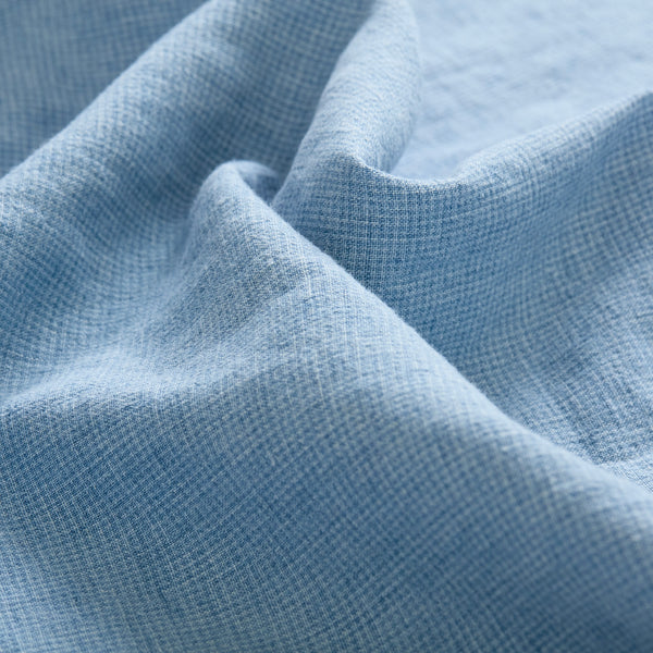 Denim/Linen Collarless Shirt - Blue Houndstooth