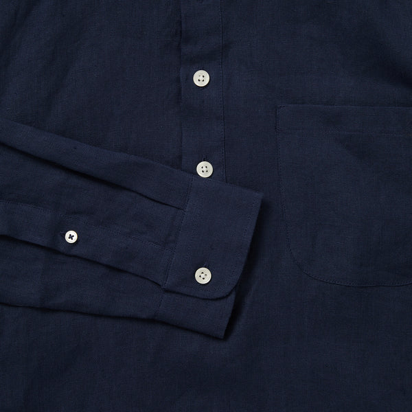 100% Linen Popover Shirt - Navy Blue