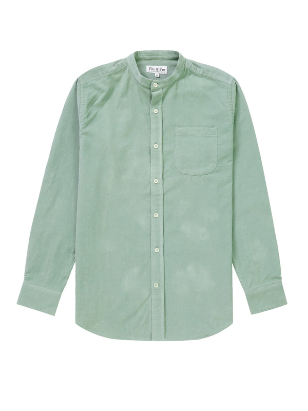 Cord Collarless Shirt - Sage Green