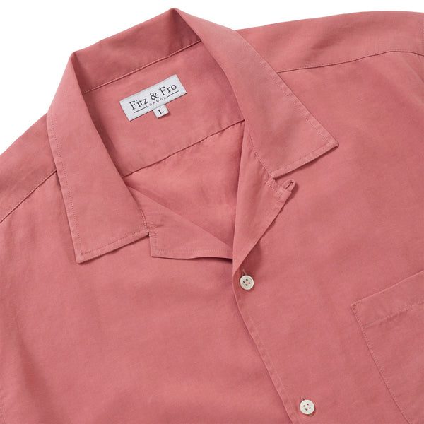 Tencel/Linen Cuban Collar Shirt - Dusty Coral