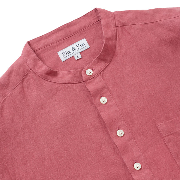 100% Linen Collarless Shirt - Cassis