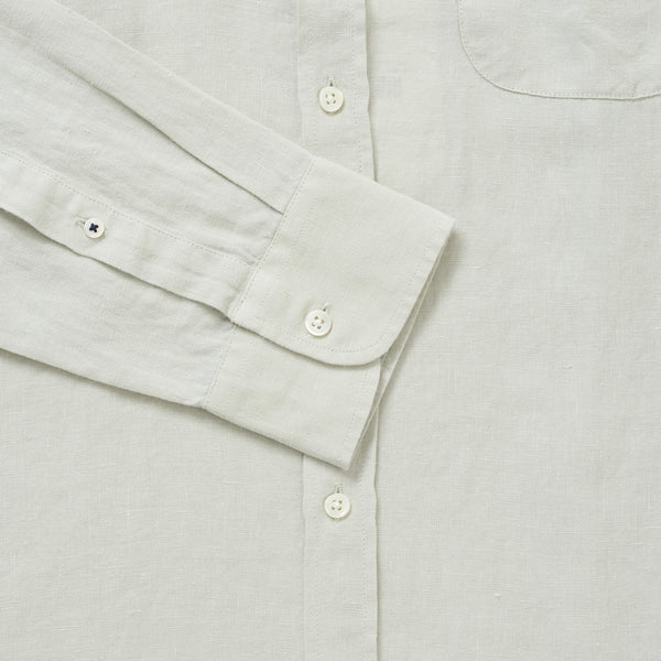 100% Linen Collarless Shirt - Light Sage