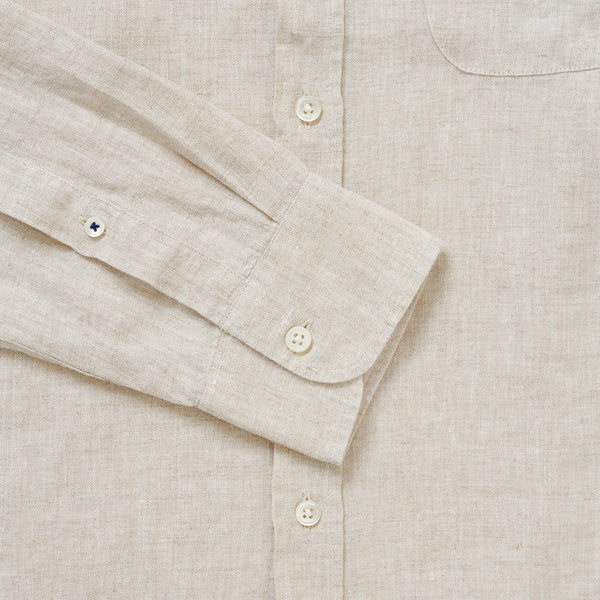 100% Linen Collarless Shirt - Oatmeal