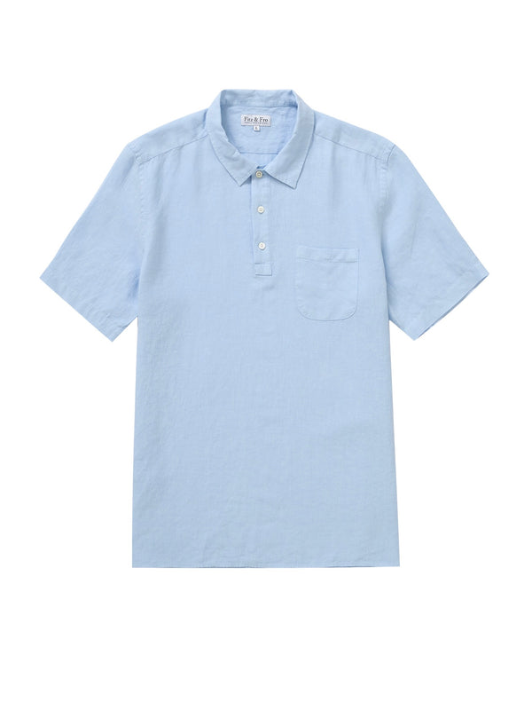 100% Linen Polo Shirt - Cool Blue